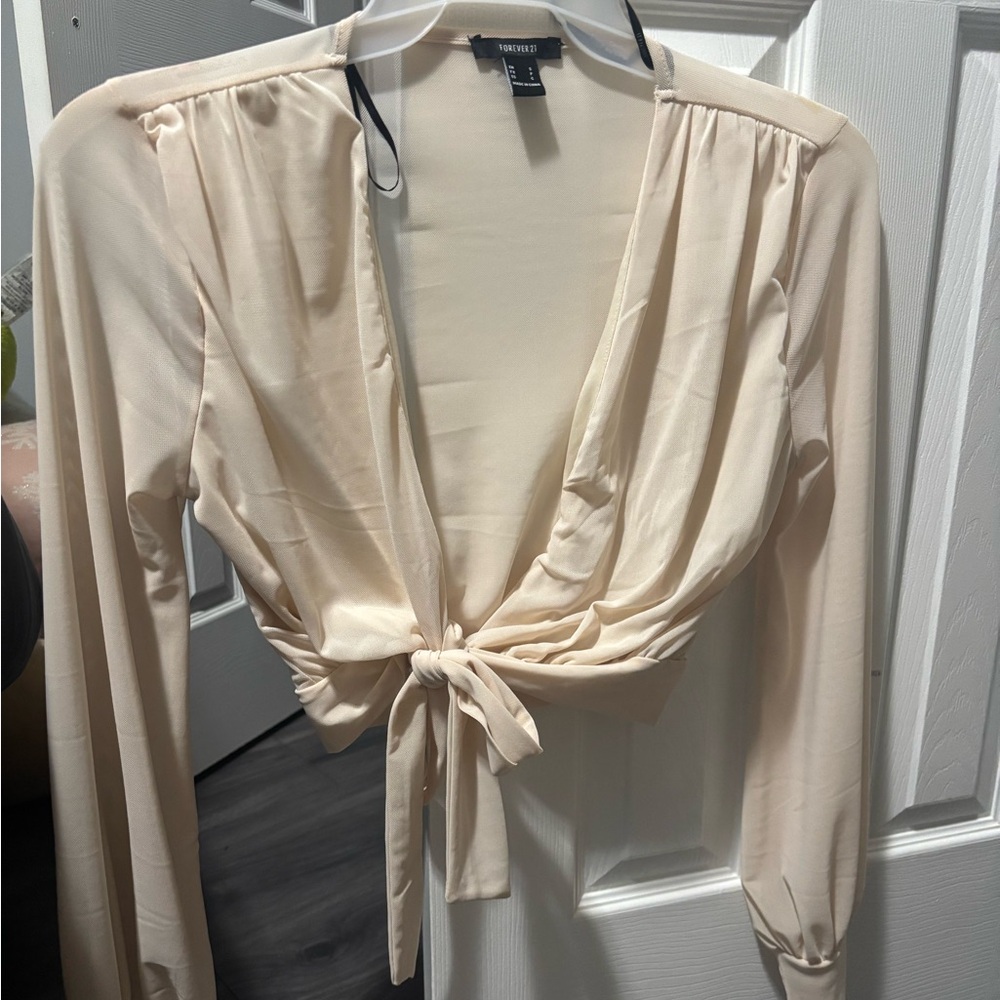 Forever 21 Cream Blouse with Tie Detail